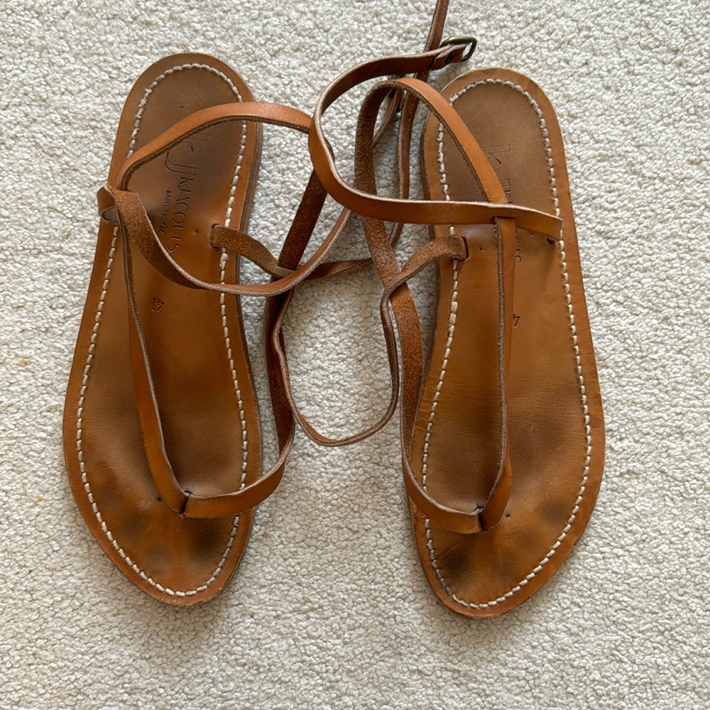 KJacques Saint-Tropez natural leather Delta flat sandals